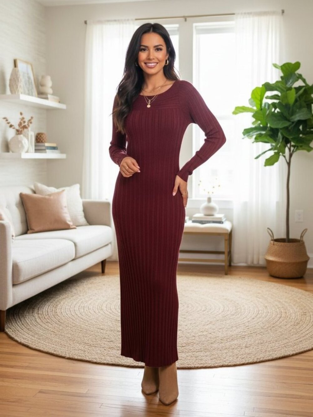 NWT Mon Renn Genesis Sweater Knit Maxi Dress in Plum Size Small Holiday Party